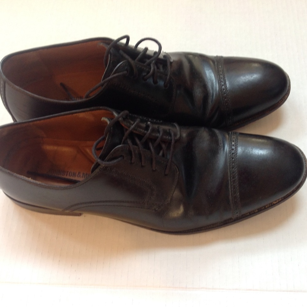 Johnston Murphy Black Cap Toe Shoe Derby Leather